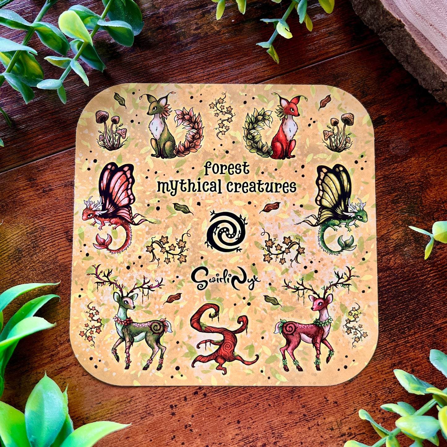 Mythical Forest Creatures Moss Green Sticker Sheet