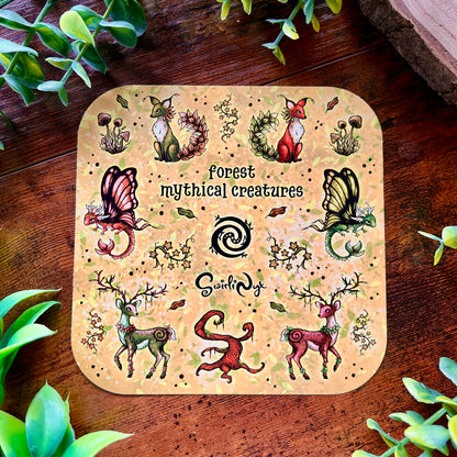 Mythical Forest Creatures Moss Green Sticker Sheet