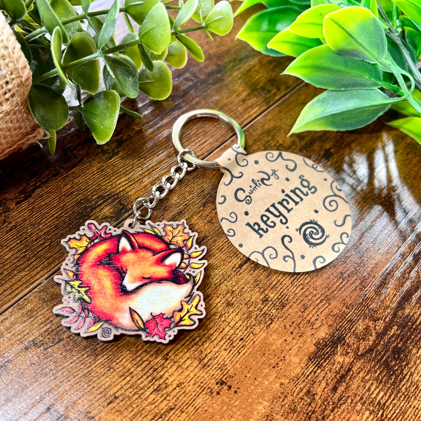 Sleeping Fox Wooden Keyring