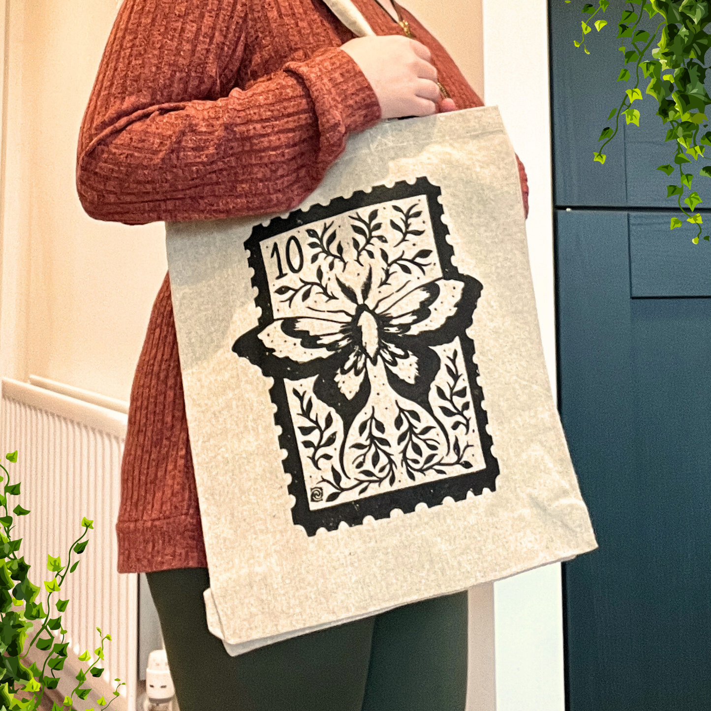 Magical Moth Stamp Recycled Tote Bag with Gusset