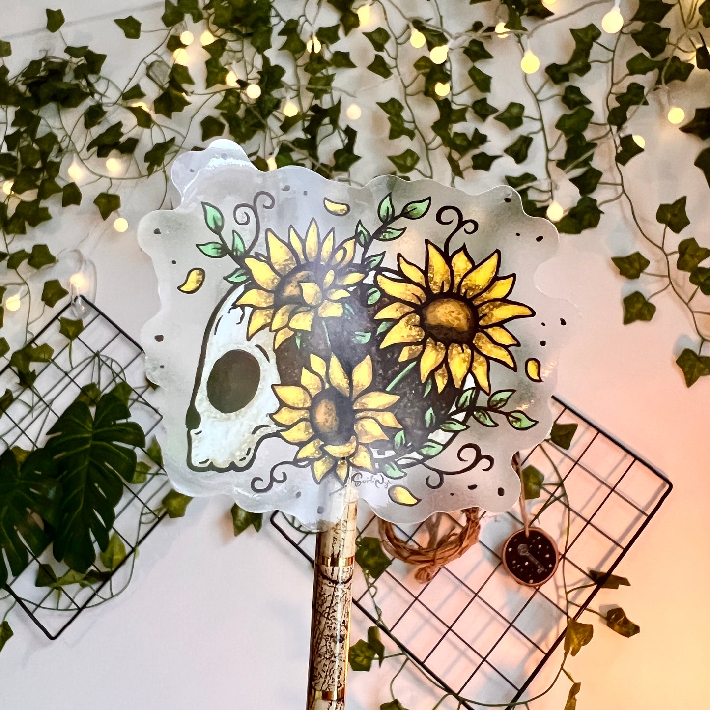 Sunflower Skull Clear Sticker