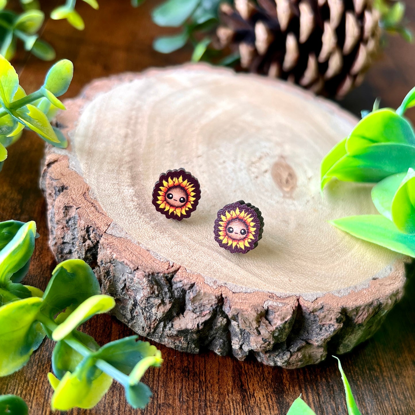 Saffy the Sunflower Wooden Earrings