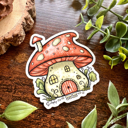Red Mushroom House Clear Sticker