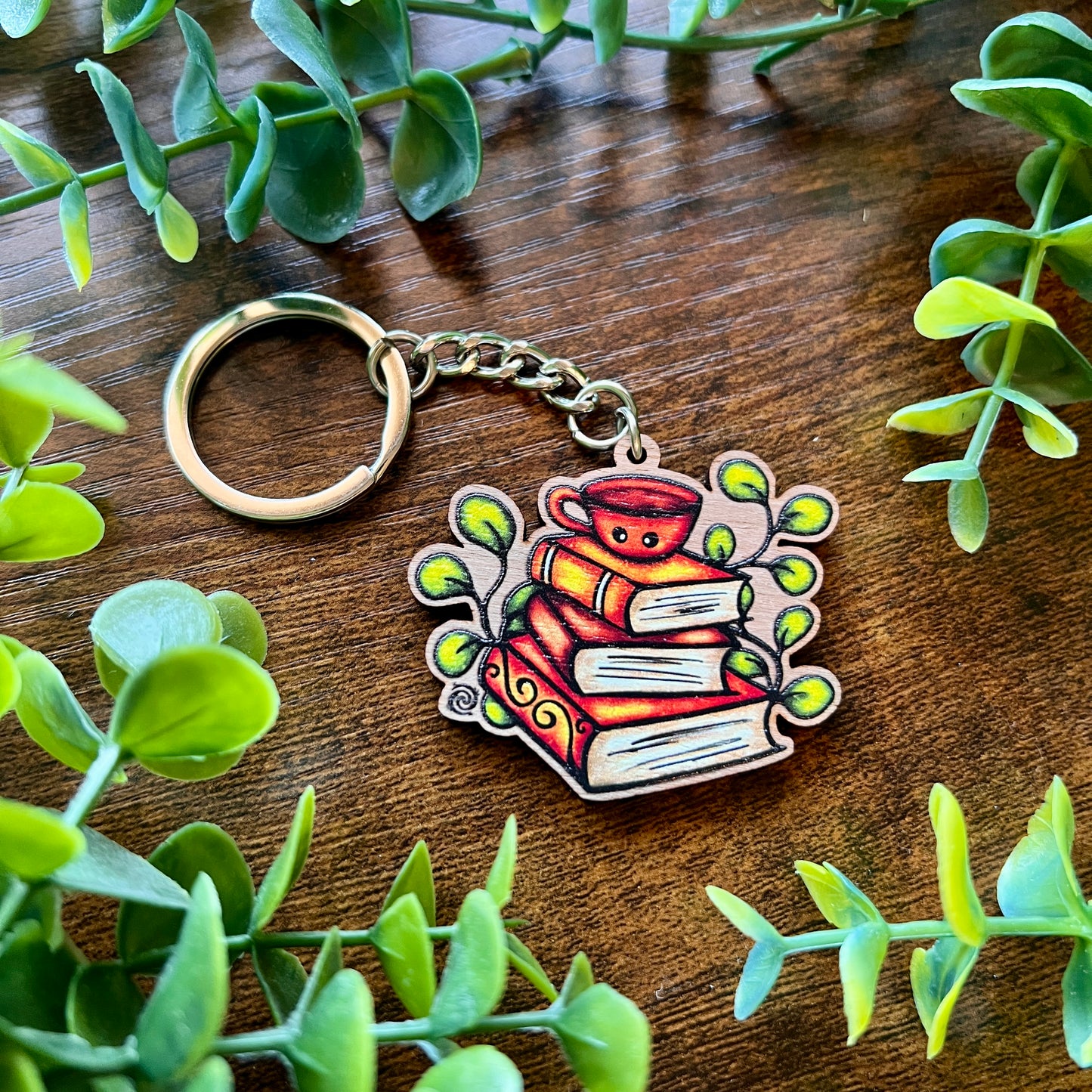 Book Stack Wooden Keyring