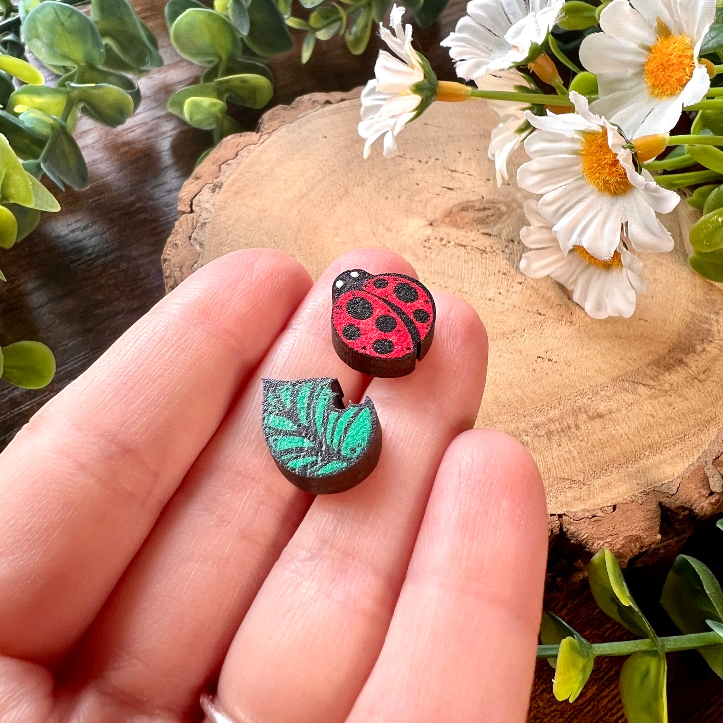 Ladybird Wooden Earrings