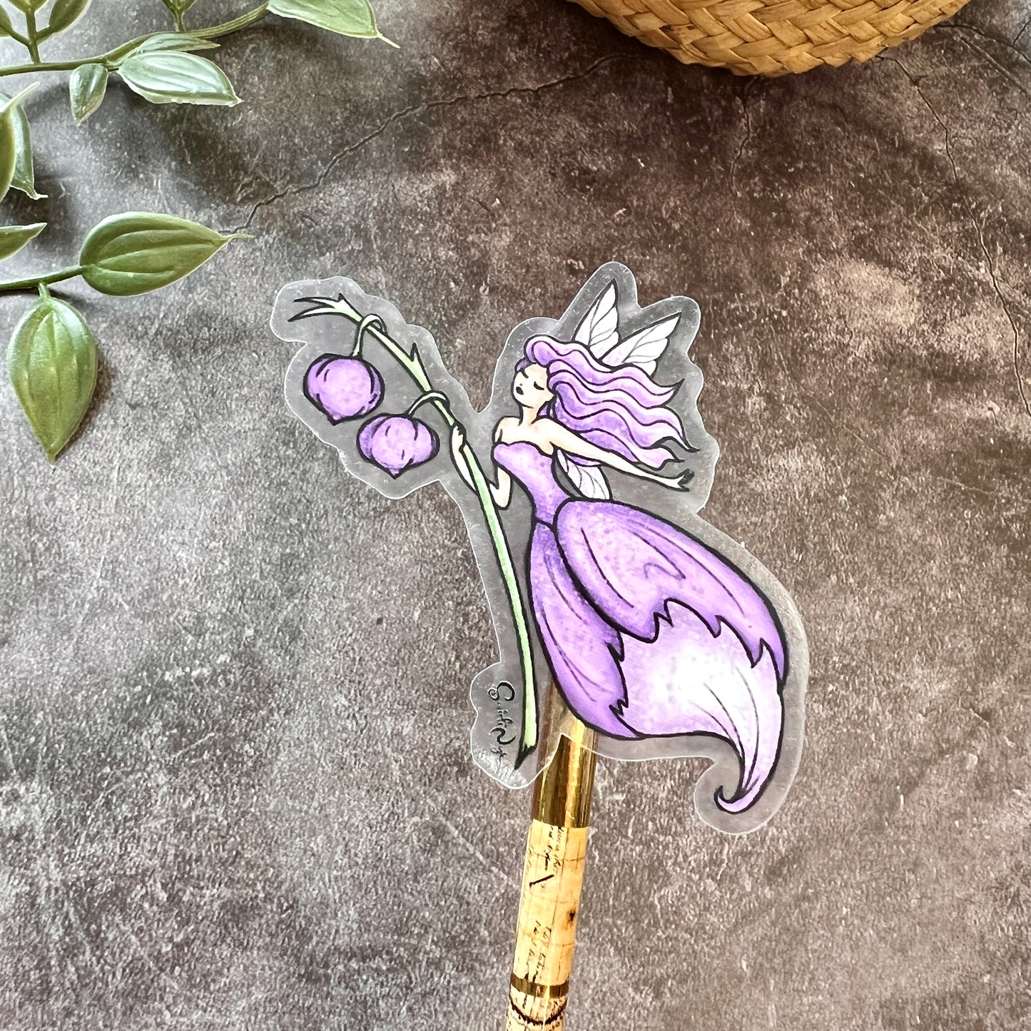 Purple Floral Fairy Clear Sticker