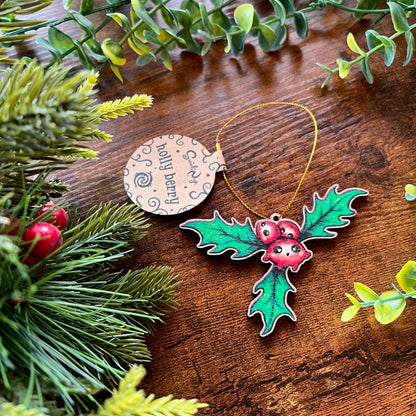 Holly Berries Wooden Christmas Decoration