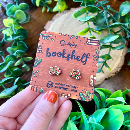 Bookshelf Wooden Earrings