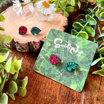 Ladybird Wooden Earrings