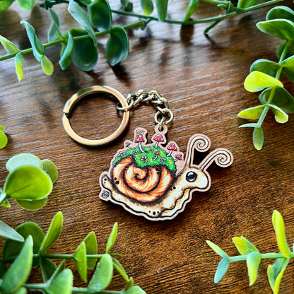 Sadie the Snail Wooden Keyring