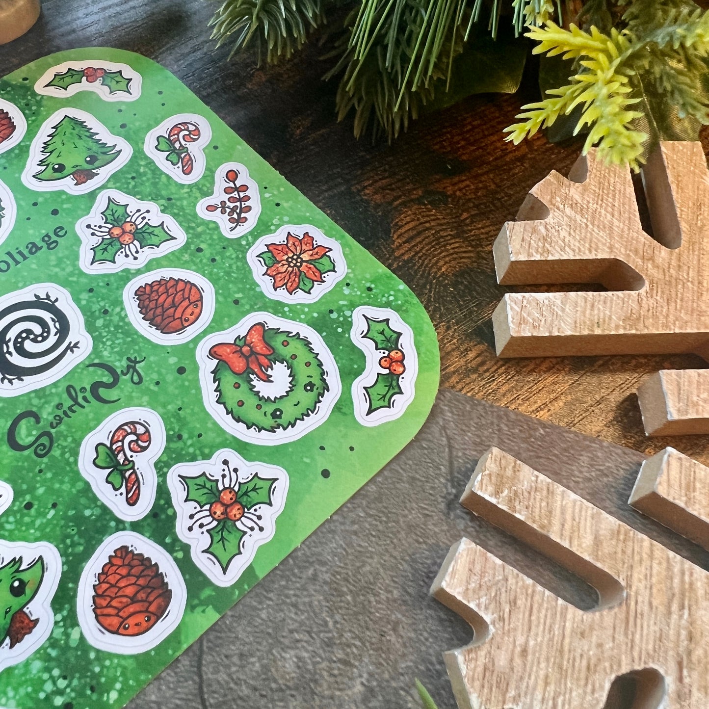 Green Festive Foliage Sticker Sheet