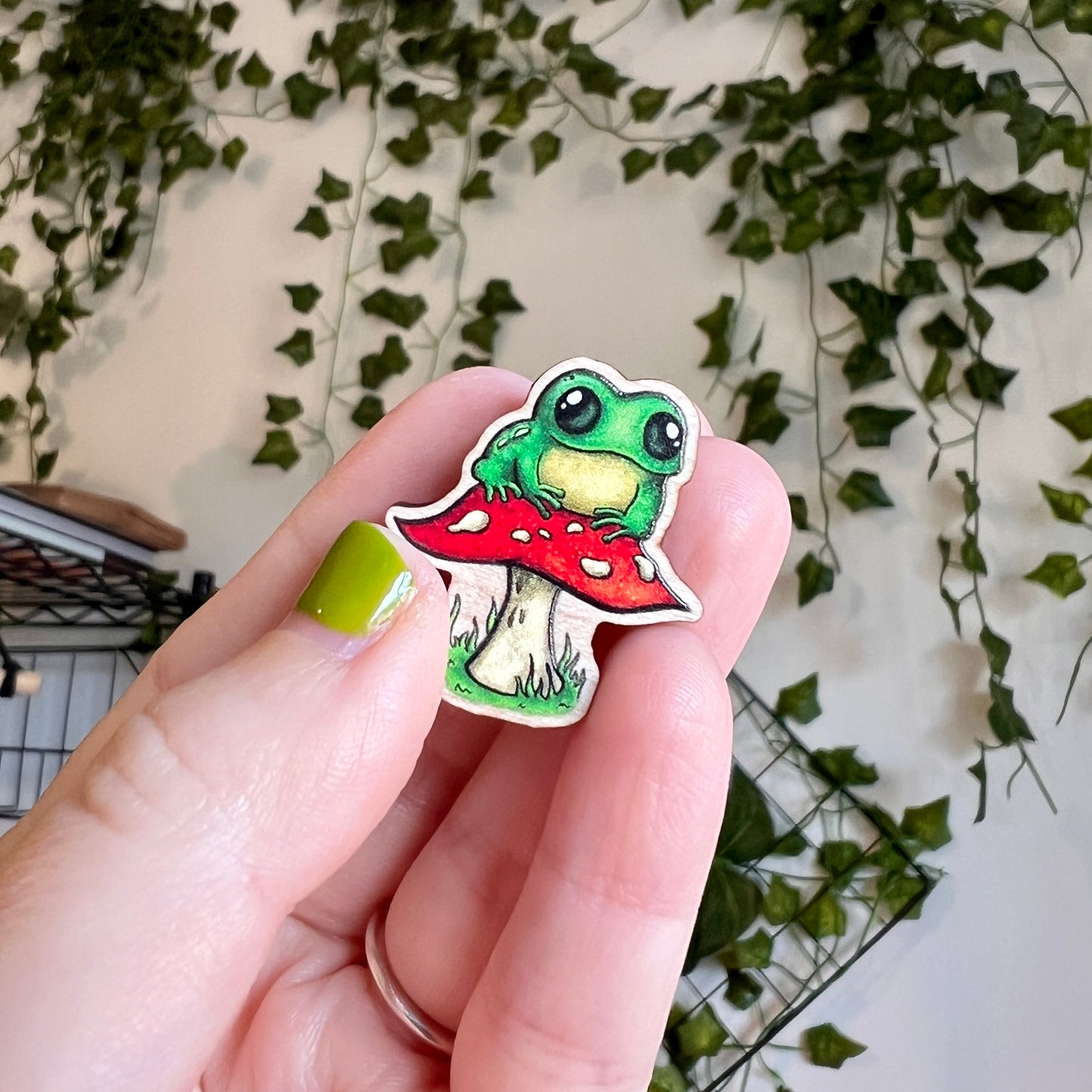 Frog on a Fungi Wooden Pin