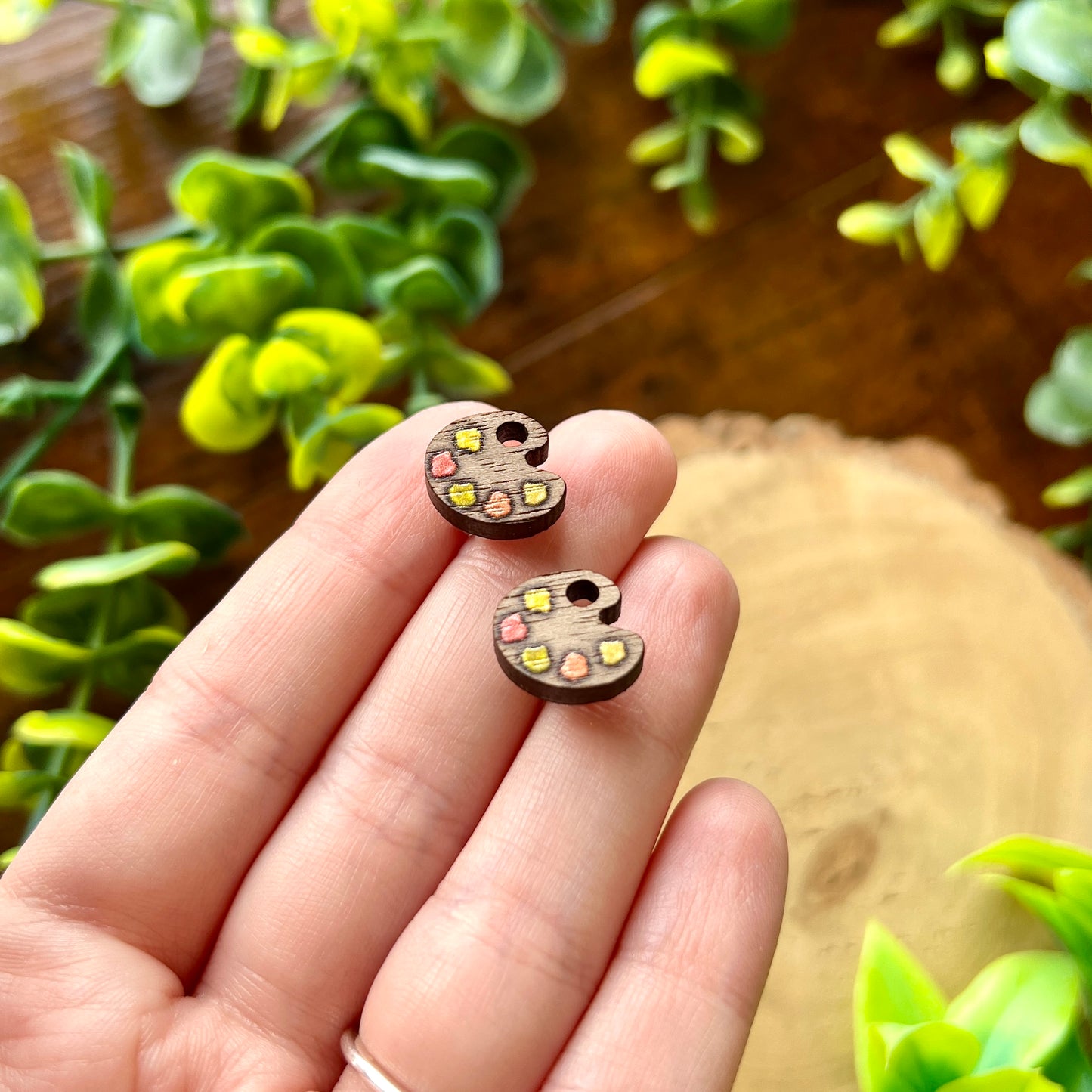 Woodland Paint Palette Wooden Earrings