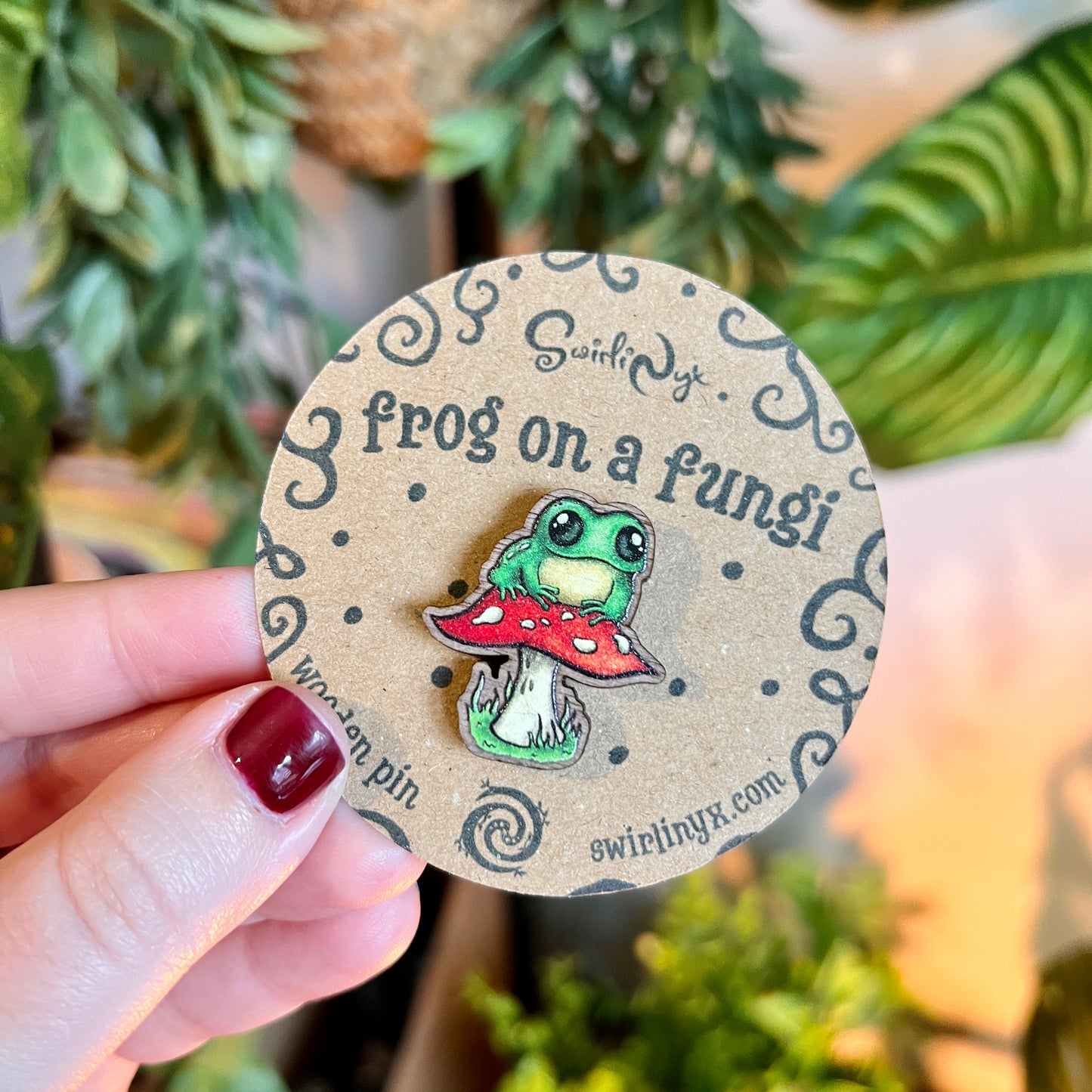Frog on a Fungi Wooden Pin
