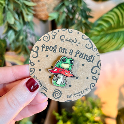 Frog on a Fungi Wooden Pin
