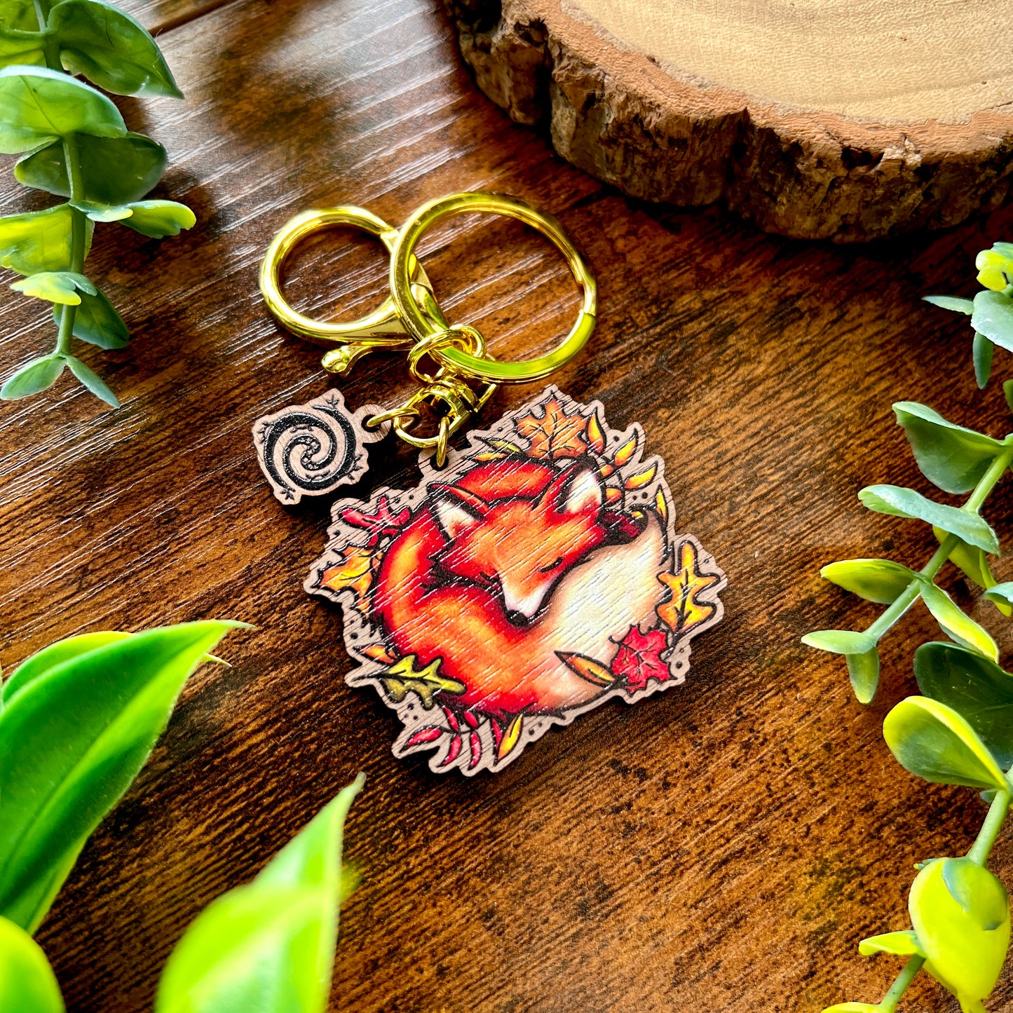 Sleeping Fox Wooden Keyring