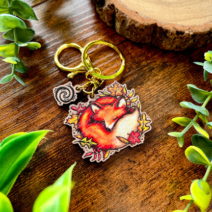 Sleeping Fox Wooden Keyring