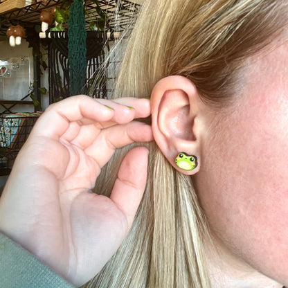Algae the Frog Wooden Earrings