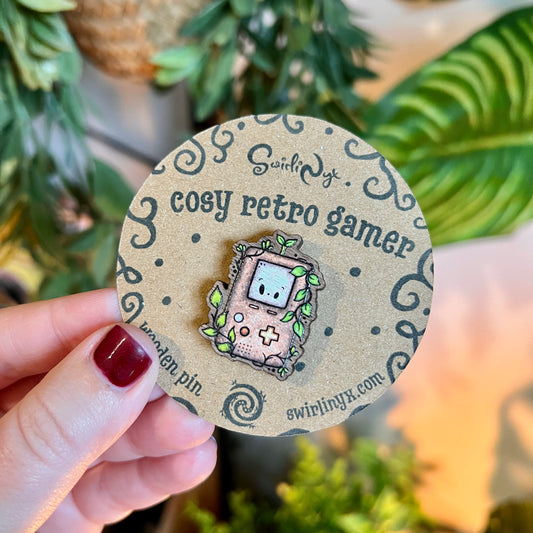 Cosy Retro Gamer Wooden Pin