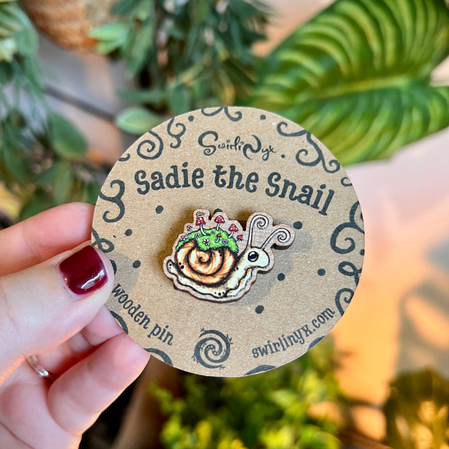 Sadie the Snail Wooden Pin