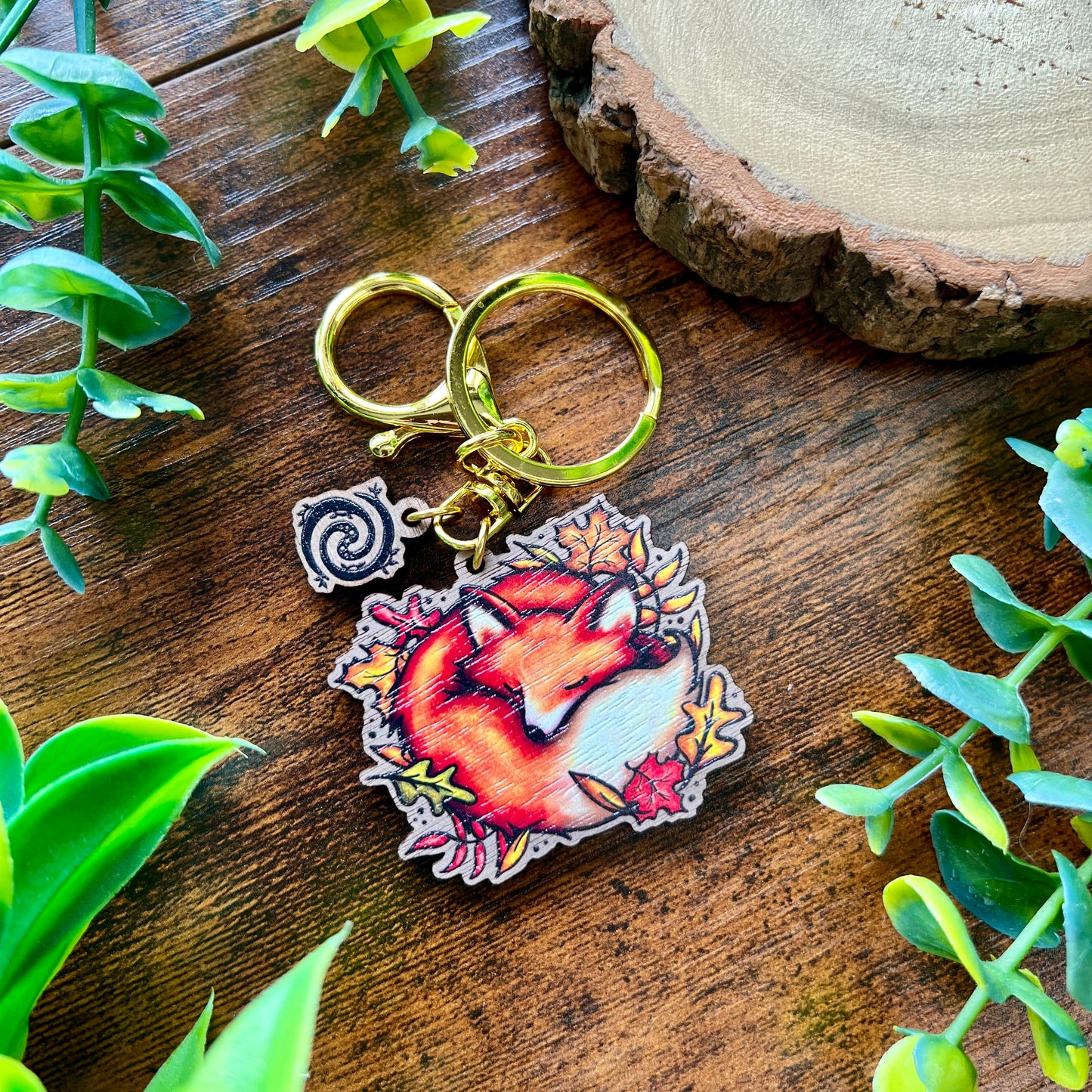 Sleeping Fox Wooden Keyring