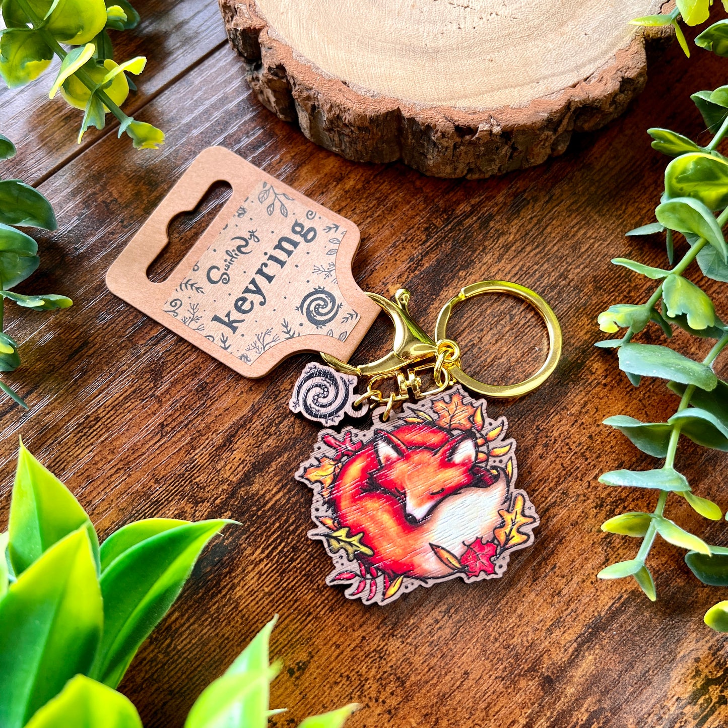 Sleeping Fox Wooden Keyring