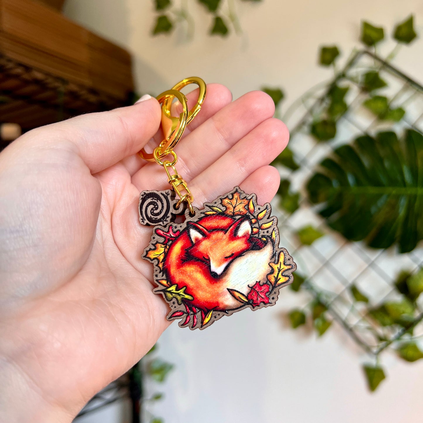 Sleeping Fox Wooden Keyring