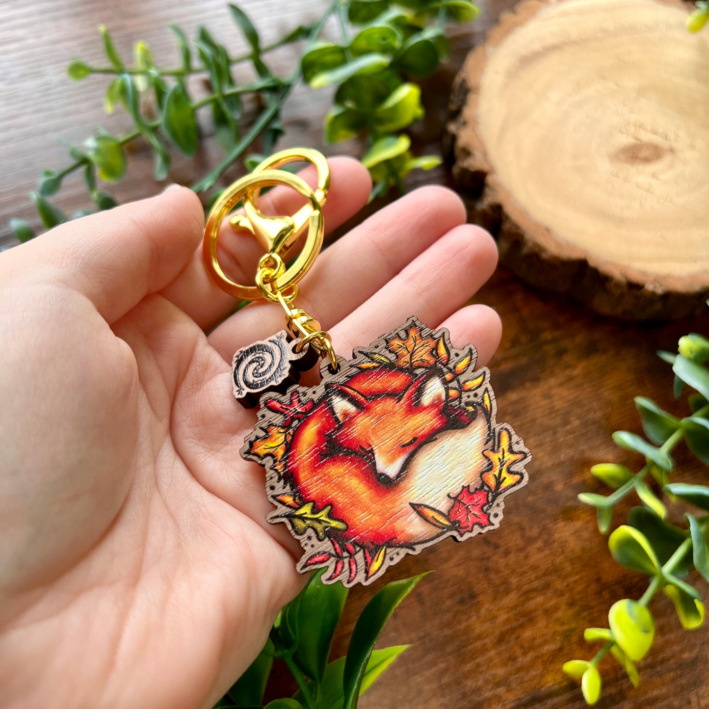 Sleeping Fox Wooden Keyring