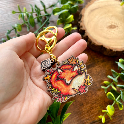Sleeping Fox Wooden Keyring