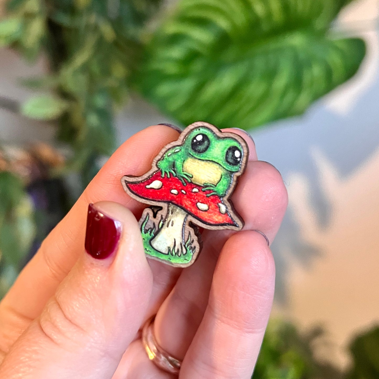 Frog on a Fungi Wooden Pin