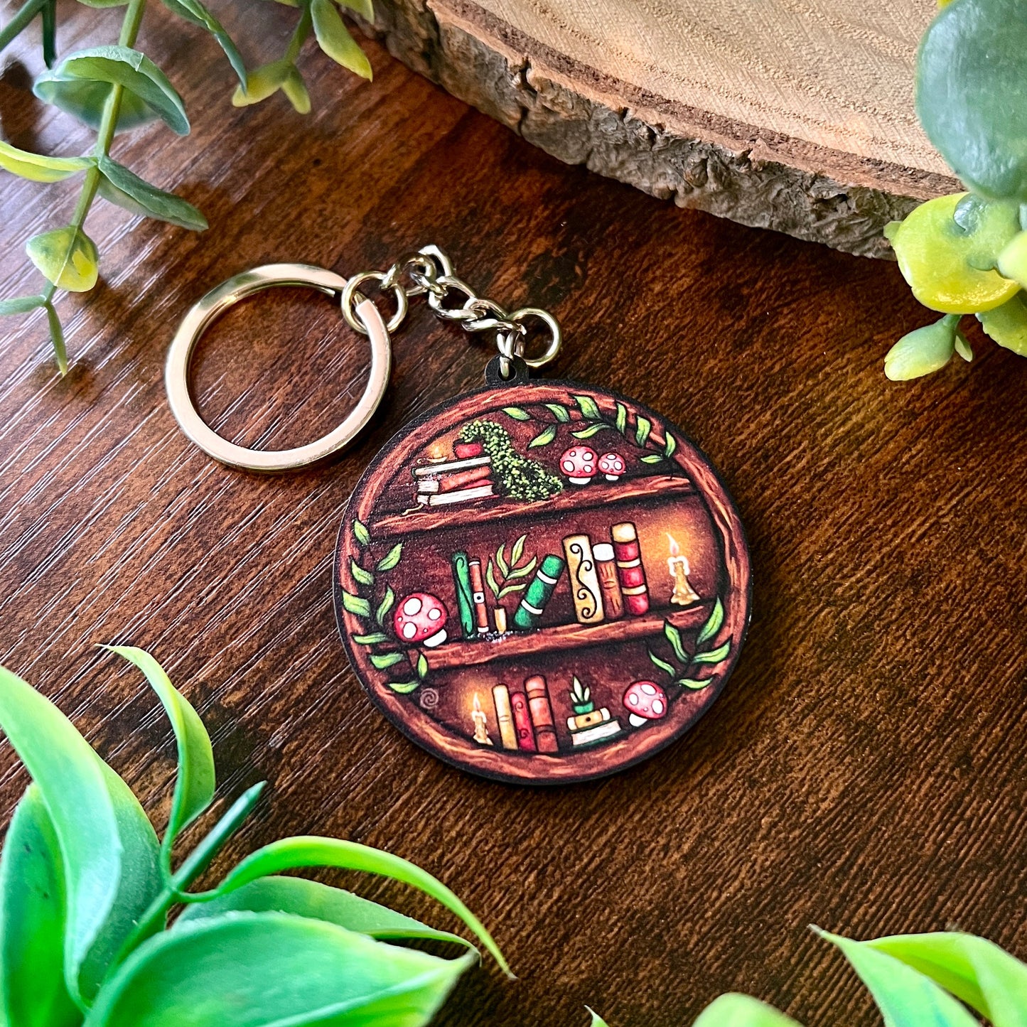 Round Bookshelf Wooden Keyring