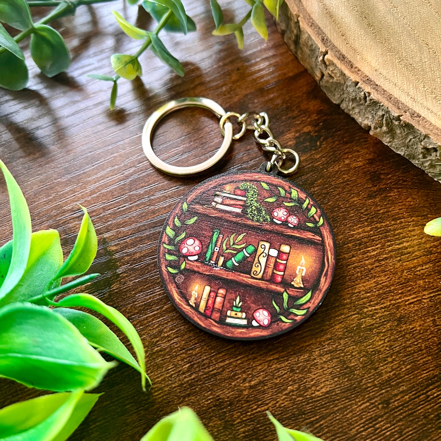 Round Bookshelf Wooden Keyring
