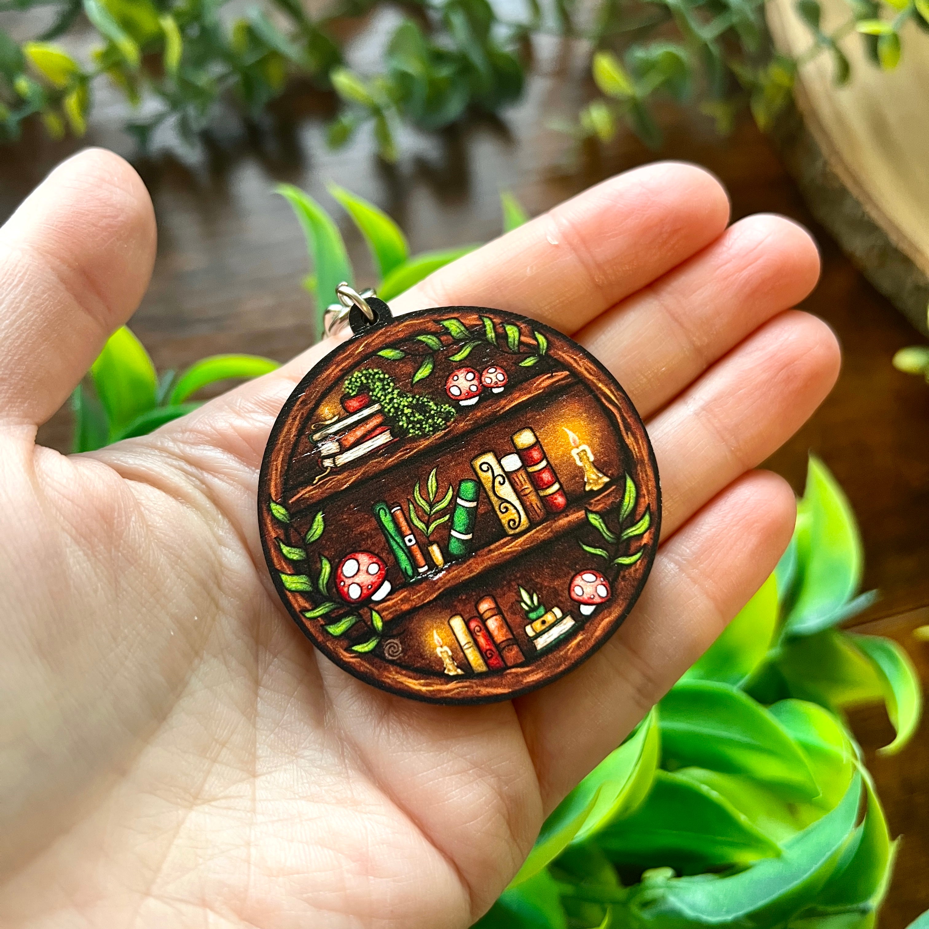 Round Bookshelf Wooden Keyring