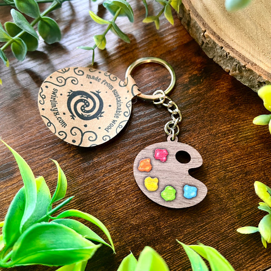 Classic Paint Palette Wooden Keyring