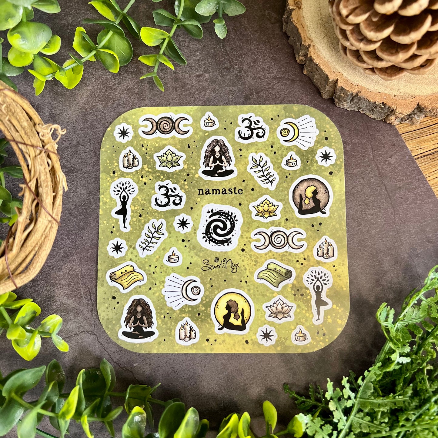 Green Namaste Sticker Sheet