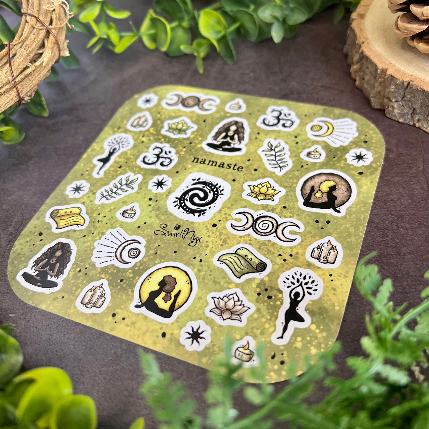 Green Namaste Sticker Sheet