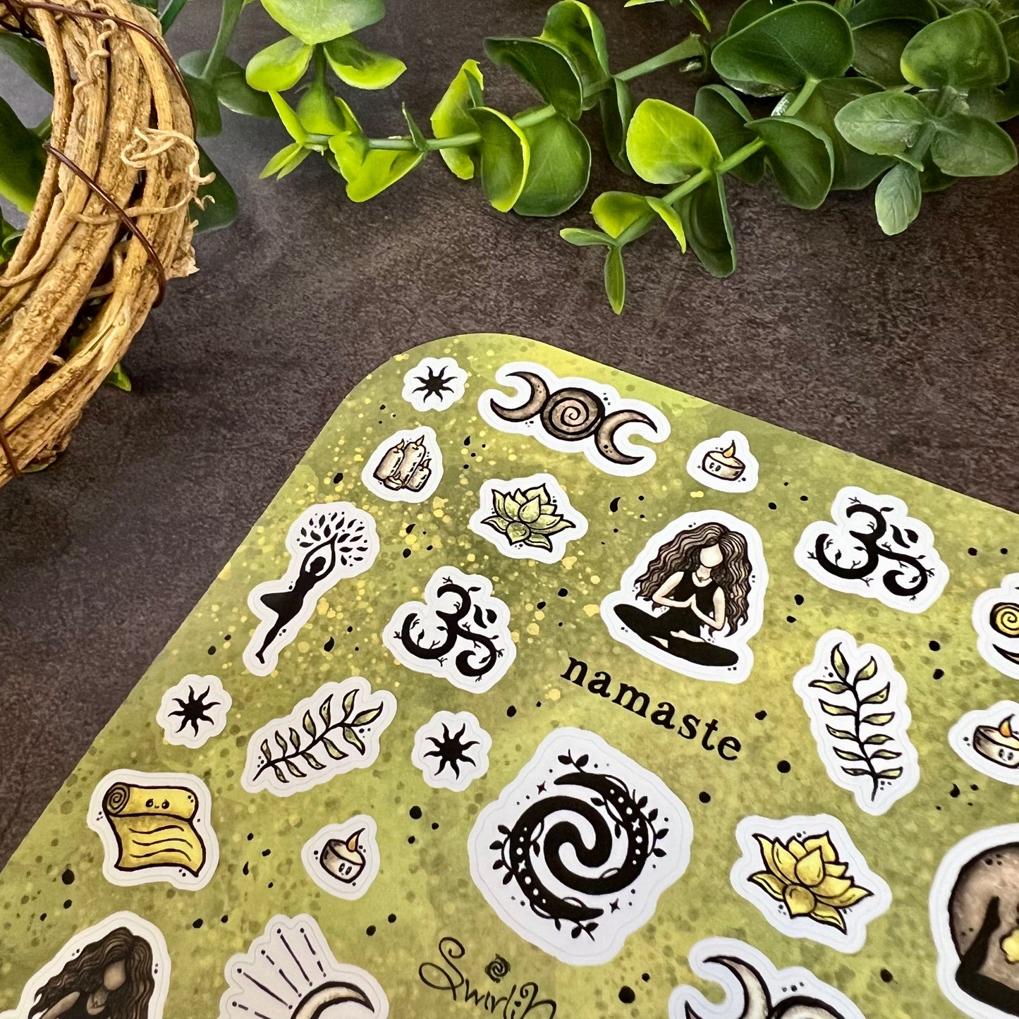 Green Namaste Sticker Sheet