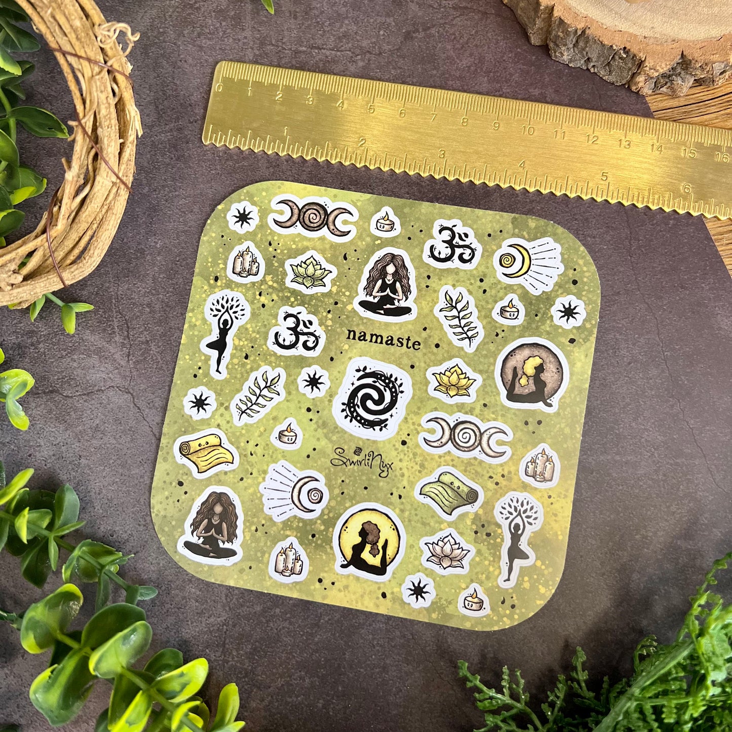 Green Namaste Sticker Sheet
