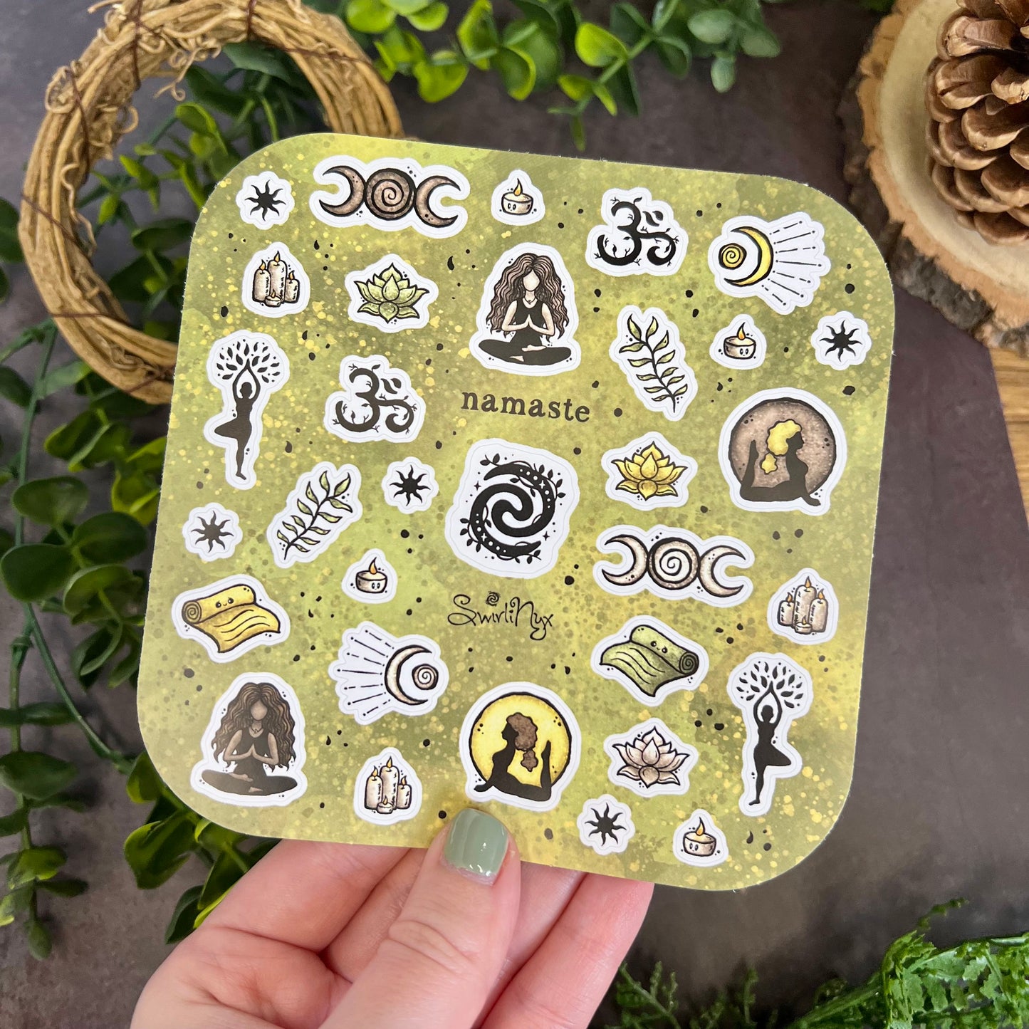 Green Namaste Sticker Sheet