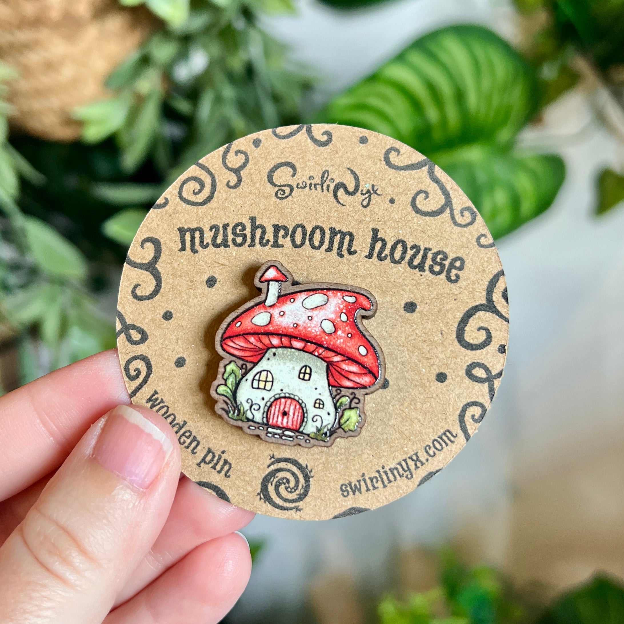 Mushroom House Wooden Pin