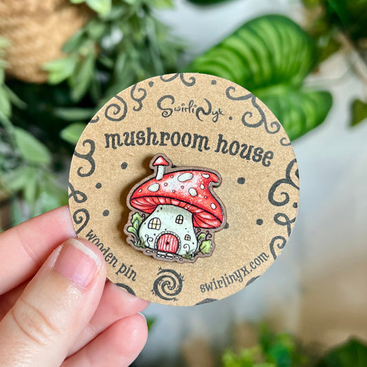 Mushroom House Wooden Pin