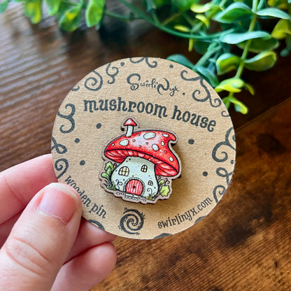 Mushroom House Wooden Pin
