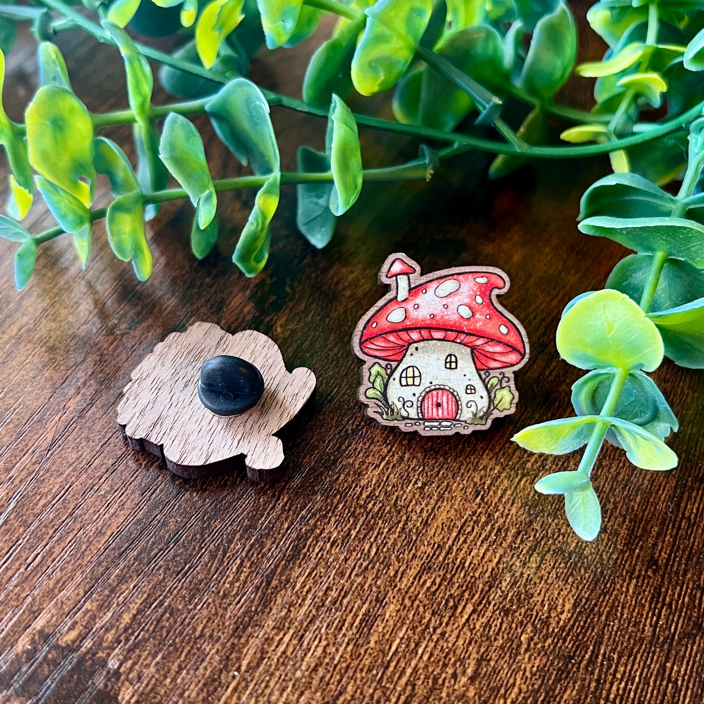 Mushroom House Wooden Pin