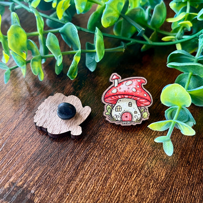 Mushroom House Wooden Pin