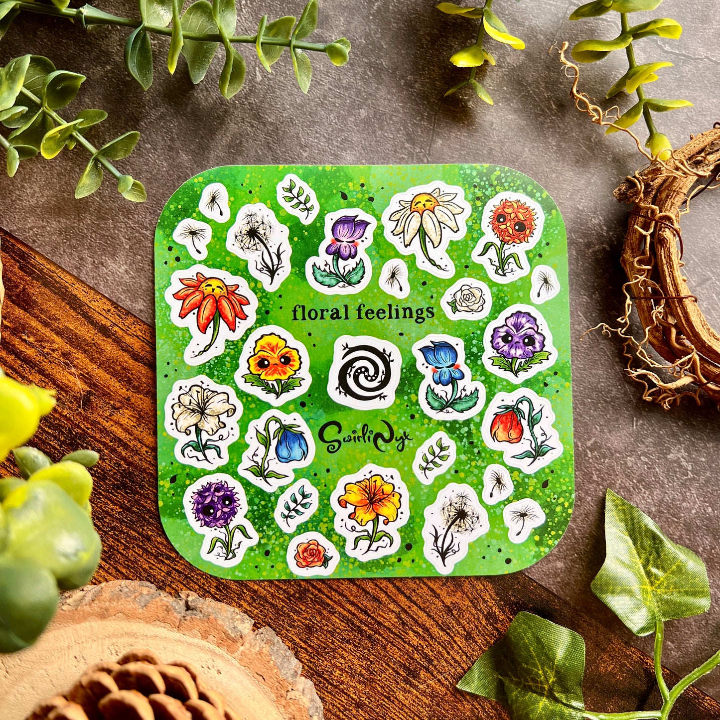 Green Floral Feelings Sticker Sheet