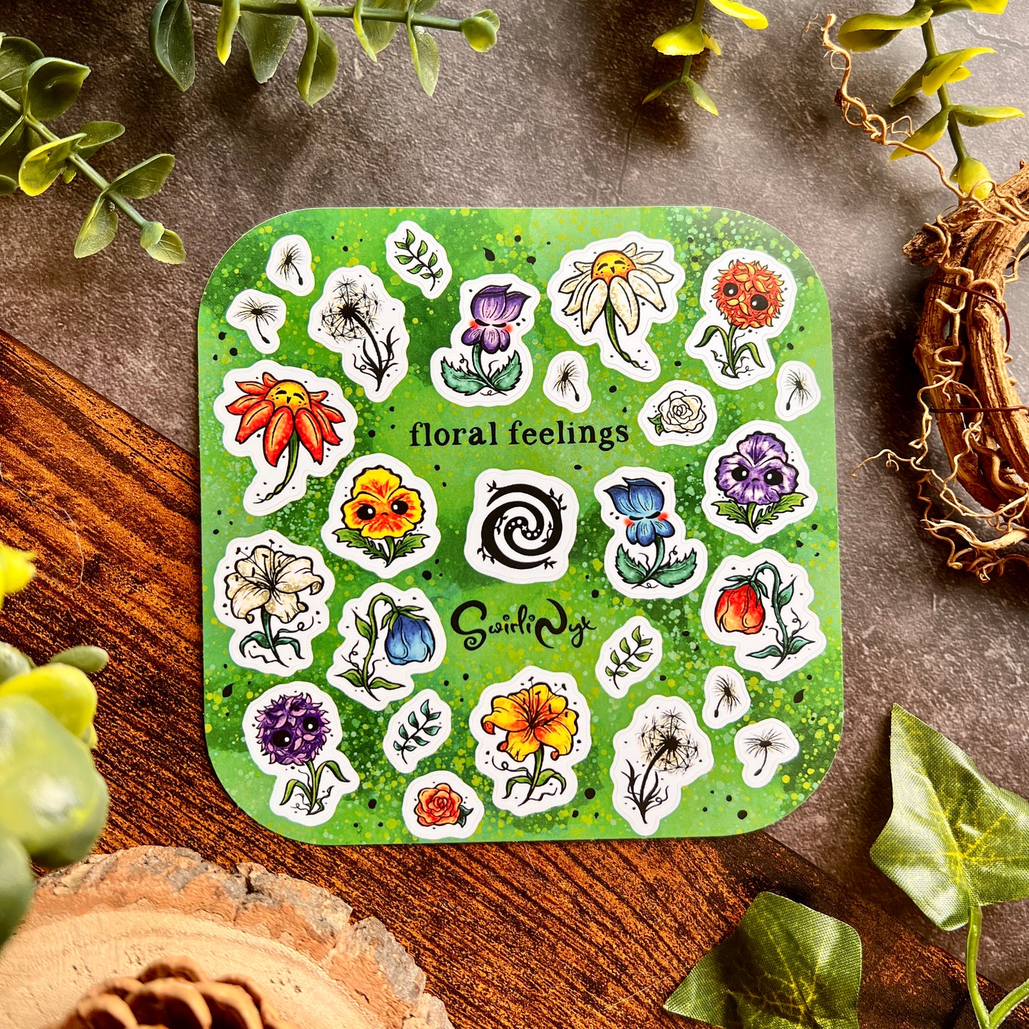 Green Floral Feelings Sticker Sheet