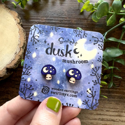 Dusk Mushroom Wooden Earrings