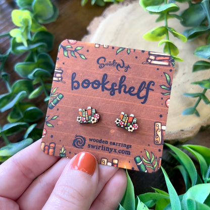 Bookshelf Wooden Earrings