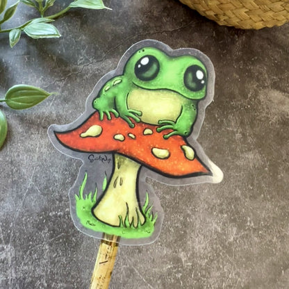 Frog on a Fungi Clear Sticker