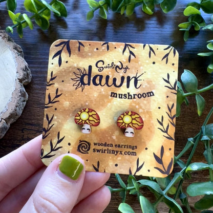 Dawn Mushroom Wooden Earrings